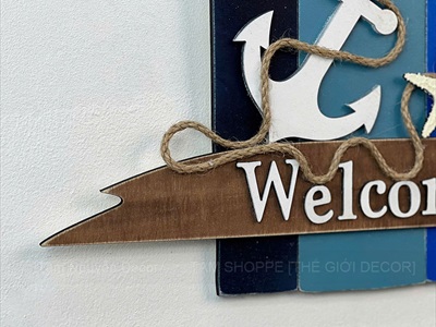 Bảng treo cửa Welcome mỏ neo ván mẻ [Bằng gỗ - Thủ công] 35x36cm BTC-BIEN-06